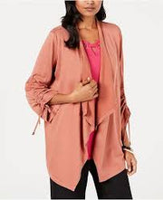 Jm Collection Draped-Front Ruched-Sleeve Cardigan, Size Small