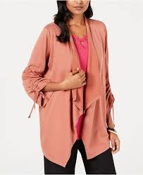 Jm Collection Draped-Front Ruched-Sleeve Cardigan, Size S/Copper Brown