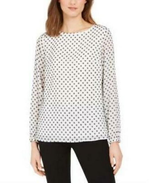 Nine West Long Sleeve Clip Dot Blouse, Size Medium