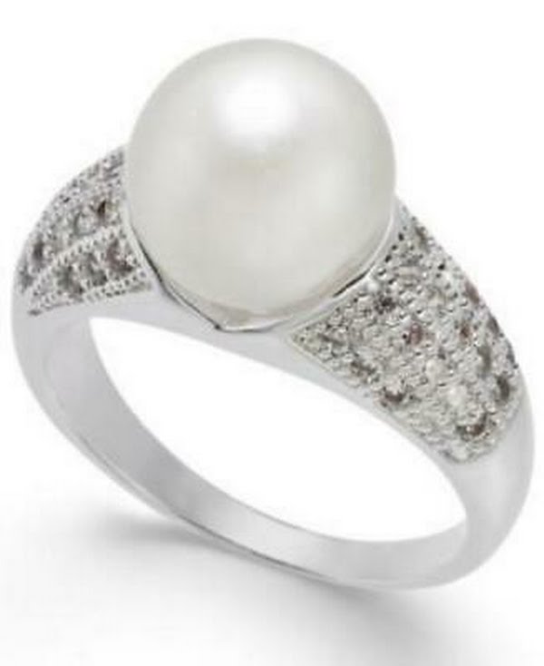 Charter Club Fine Silver Plate Pave and Imitation Pearl Ring, Size 8
