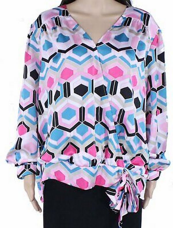 I-N-C Womens Plus Honeycomb Wrap Blouse, Pink, 3X