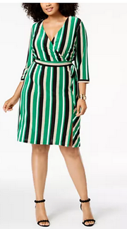 I.n.c. Women's Plus Size Striped Faux-Wrap Dress