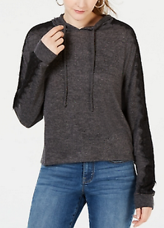 Ultra Flirt by Ikeddi Juniors Lace-Trimmed Marled Hoodie