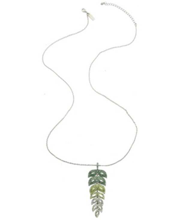 Inc Silver-Tone Ombre Crystal Leaf Long Pendant Necklace