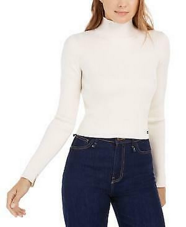 Calvin Klein Jeans Cropped Mock Neck Sweater, XS/White