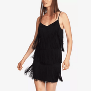 1. State Womens Dress Jet Black Slip Fringe Spaghetti Strap, Size 6