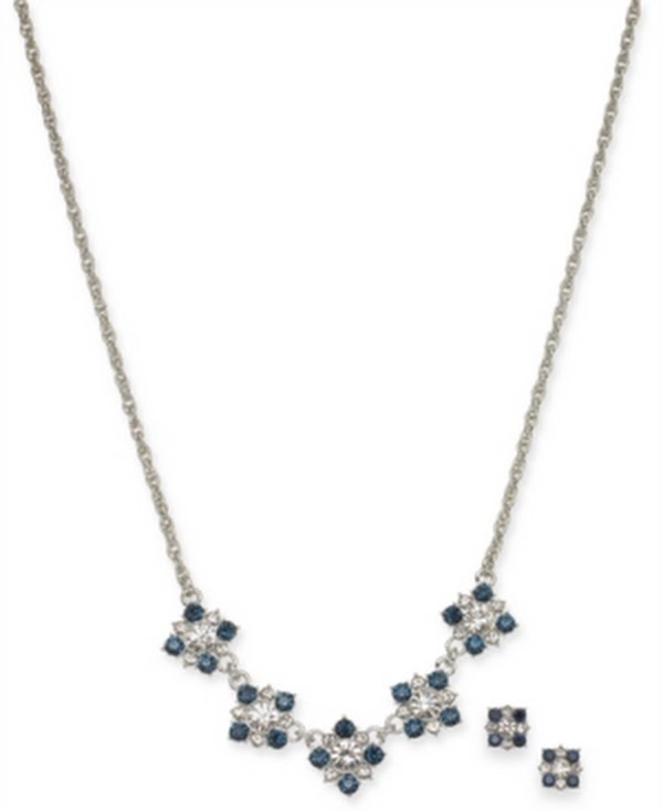 Charter Club Silver-Tone Crystal Cluster Collar Necklace and Stud Earrings Set