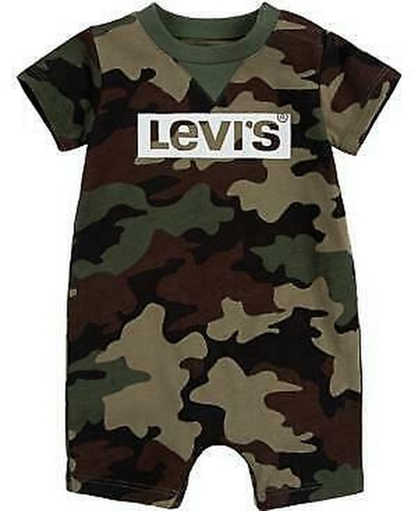 Levis Baby Boys Notched Romper-6M/Cypress Camo
