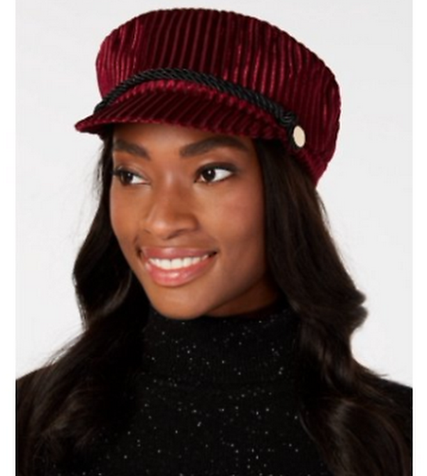 I.N.C. Striped Velvet Newsboy Cap