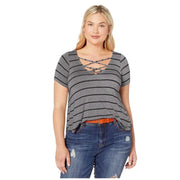Eye Candy Juniors Plus Size Stripe Swing Tee with Lace Up Neck, Size 2X
