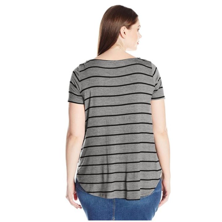 Eye Candy Juniors Plus Size Stripe Swing Tee with Lace Up Neck, Size 2X