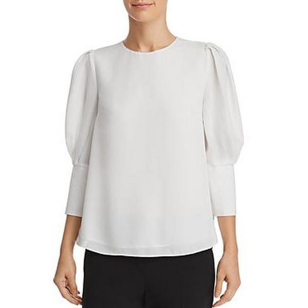 Aqua Bishop Sleeve Top, Size Medium/Off White