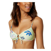 ONEILL Green Floral Keyhole Bikini Top, Size Large