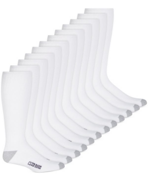 Club Room Mens Over the Calf Socks – 12-Pack, White, Size 7–12