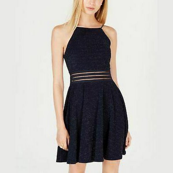 City Studios Juniors Metallic Lace Illusion Dress