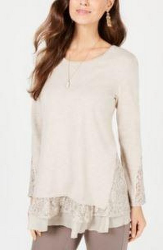 Style & Co Petite Lace Hem Tunic Sweater