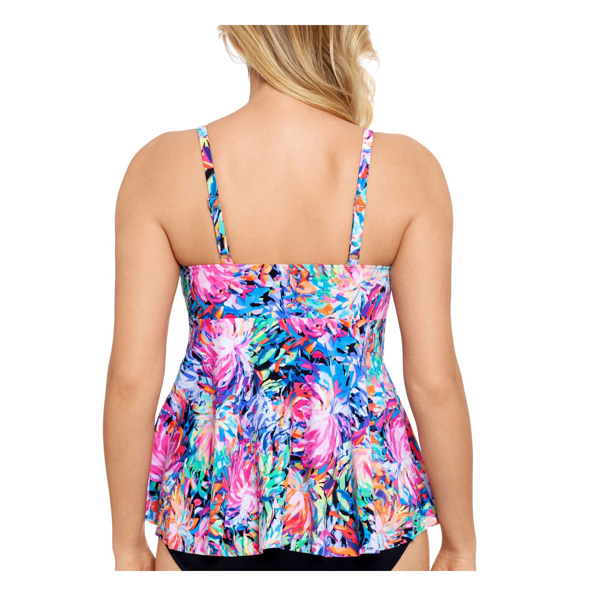 Swim Solutions Printed Lined Stretch Deep V Neck Adjustable Tankini