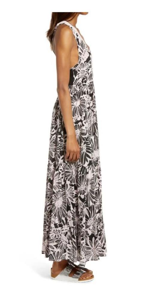 Free People Washed Black Combo Sleeveless Floral Tiered Maxi Dress, Size Large
