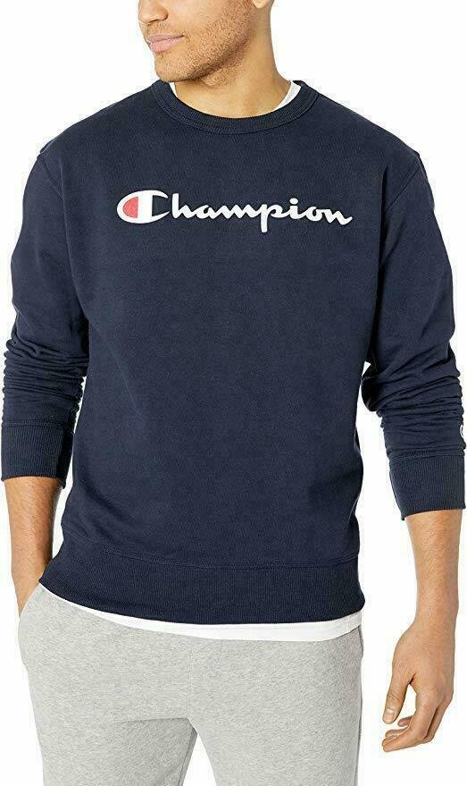 Champion Mens Fleece Sweatshirt Long Sleeve Crew Neck Powerblend Script Logo