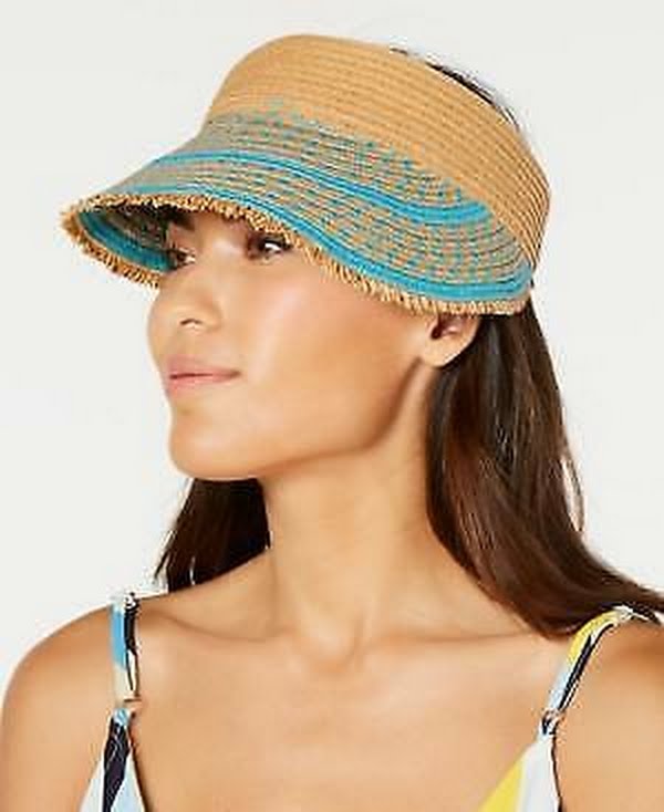 I.n.c. Printed Tweed Stripe Frayed Edge Visor