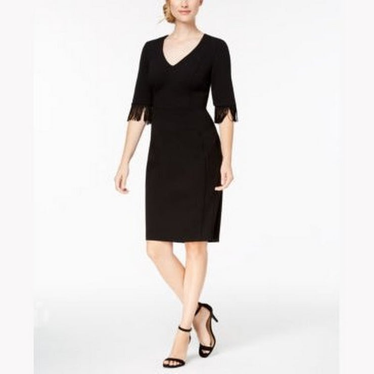 Calvin Klein V-Neck Fringe Sheath Dress, Size 10