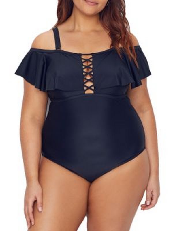 Raisins Curve Womens Plus Size Marrakesh Solid Caicos One-Piece, Size 16W