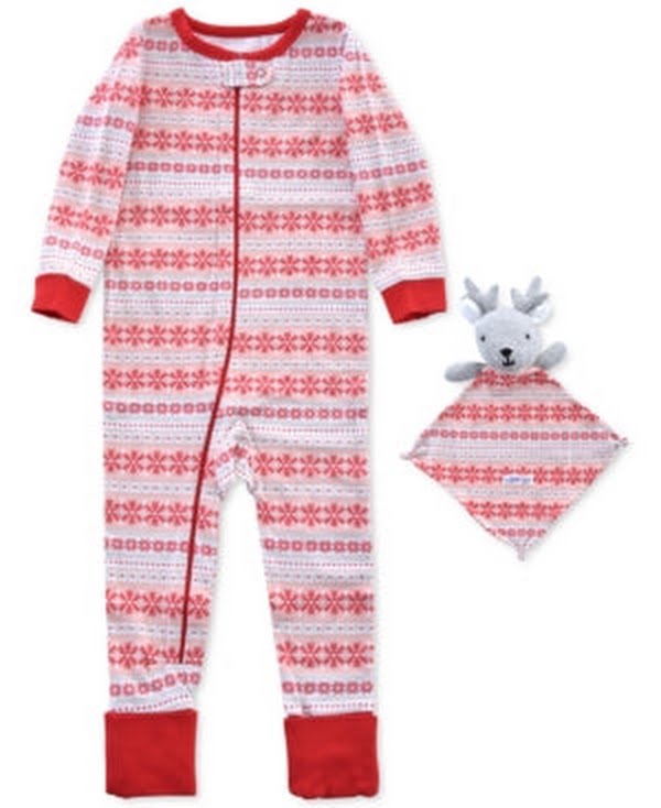 Max & Olivia Baby Girls 2-Pc. Fair-Isle-Print Pajama & Deer Blankie Baby Set