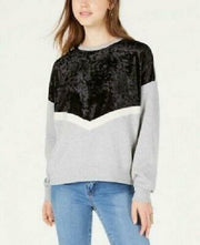 Freshman Juniors Velvet Chevron Sweatshirt, Gray/Black Size Medium