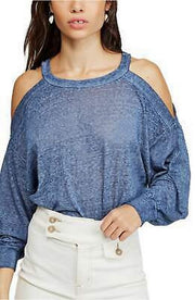 Free People Women's Chill Out Cold Shoulder Sweatshirt, Storm Blue ,Large