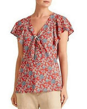 Lauren Ralph Lauren Floral Print Flutter Sleeve Top, Size Large