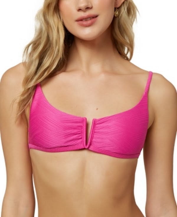 ONeill Neon Pink Saltwater Solids Textured Bikini Swim Top, Us Large