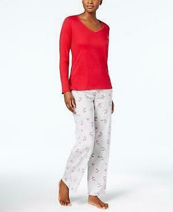 Charter Club Graphic Top and Printed Pants Pajama Set, Size Small