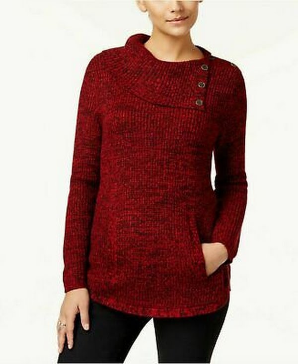 Style & Co. Womens Marled Envelope Neck Pullover Sweater