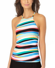 Anne Cole Womens Striped Removable Cups Halter Tankini Top, Choose Sz