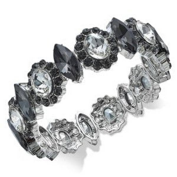 Charter Club Silver-Tone Crystal and Stone Stretch Bracelet