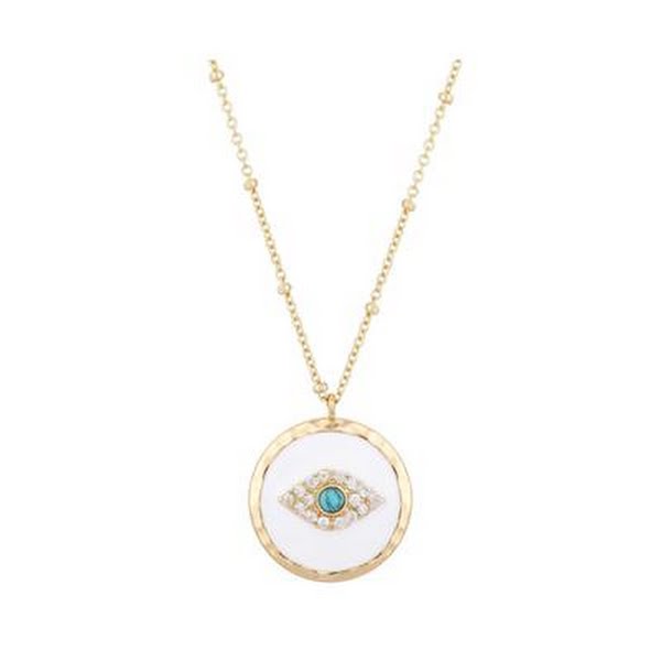 Unwritten Gold Flash-Plated Cubic Zirconia Enamel Evil Eye Coin Pendant Necklace