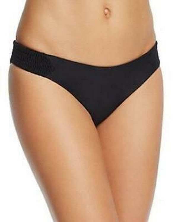 Tori Praver Solid Bethany Smocked Side Bikini Bottom, Size Small