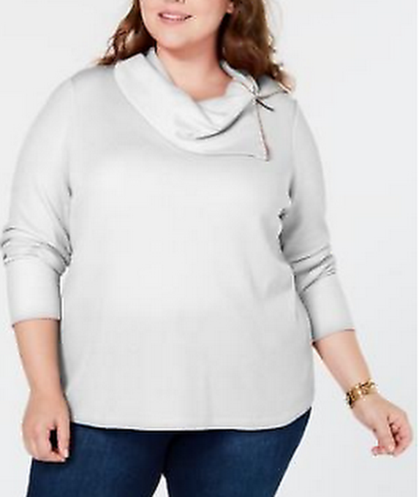 Tommy Hilfiger Plus Size Zip-Neck Thermal, 2X/Ivory