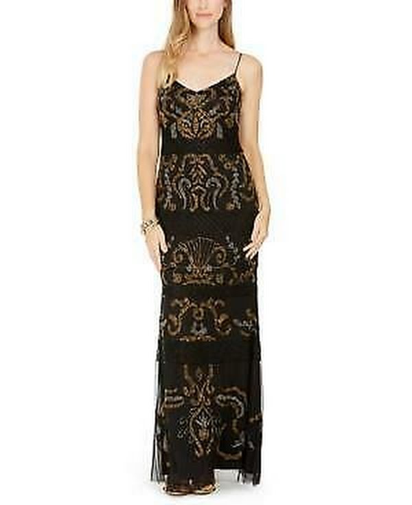 Adrianna Papell Womens Black Beaded Spaghetti Strap , Size 2