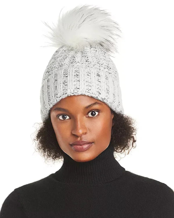 Kyi Kyi Chunky Wool Blend Beanie with Faux Fur Pom