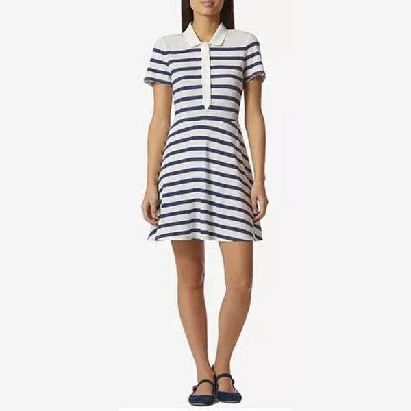 Avec Les Filles Cotton Striped Polo-Style Dress, Size XL