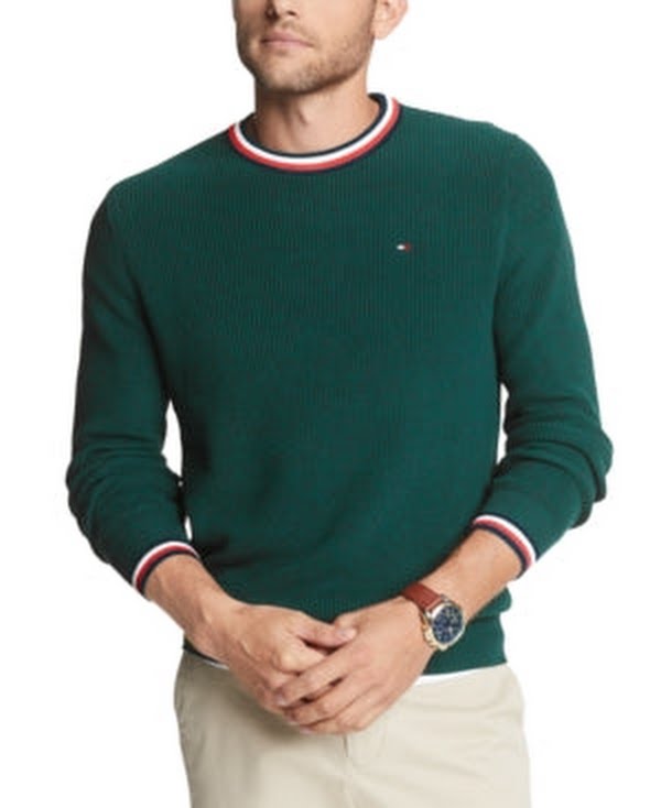 Tommy Hilfiger Mens Geneva Regular-Fit Tipped Ribbed-Knit Sweater