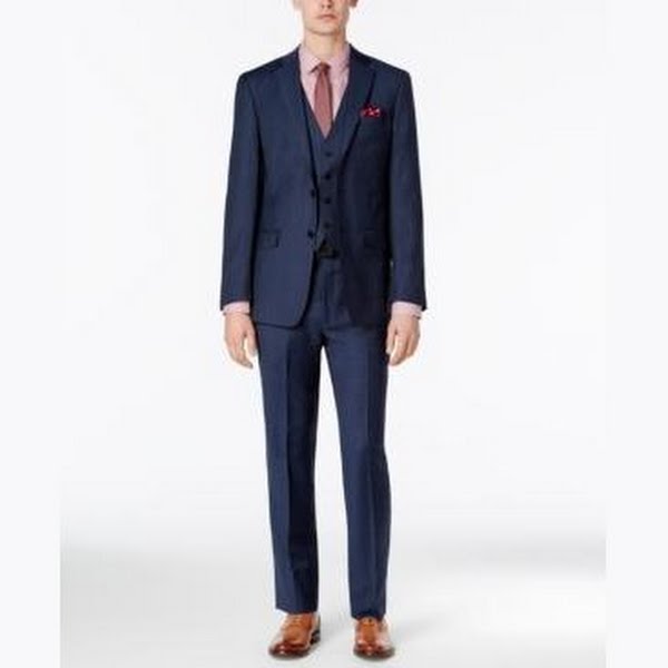 Calvin Klein Men's Extra-Slim Fit Blue Tonal Windowpane Suit