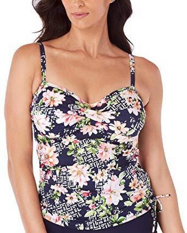 Swim Solutions Womens Swimsuit Juliet Printed Side-Tie Tankini Top