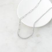 Diamonique Simulated Paperclip Half-Tennis Necklace, Real Sterling Silver