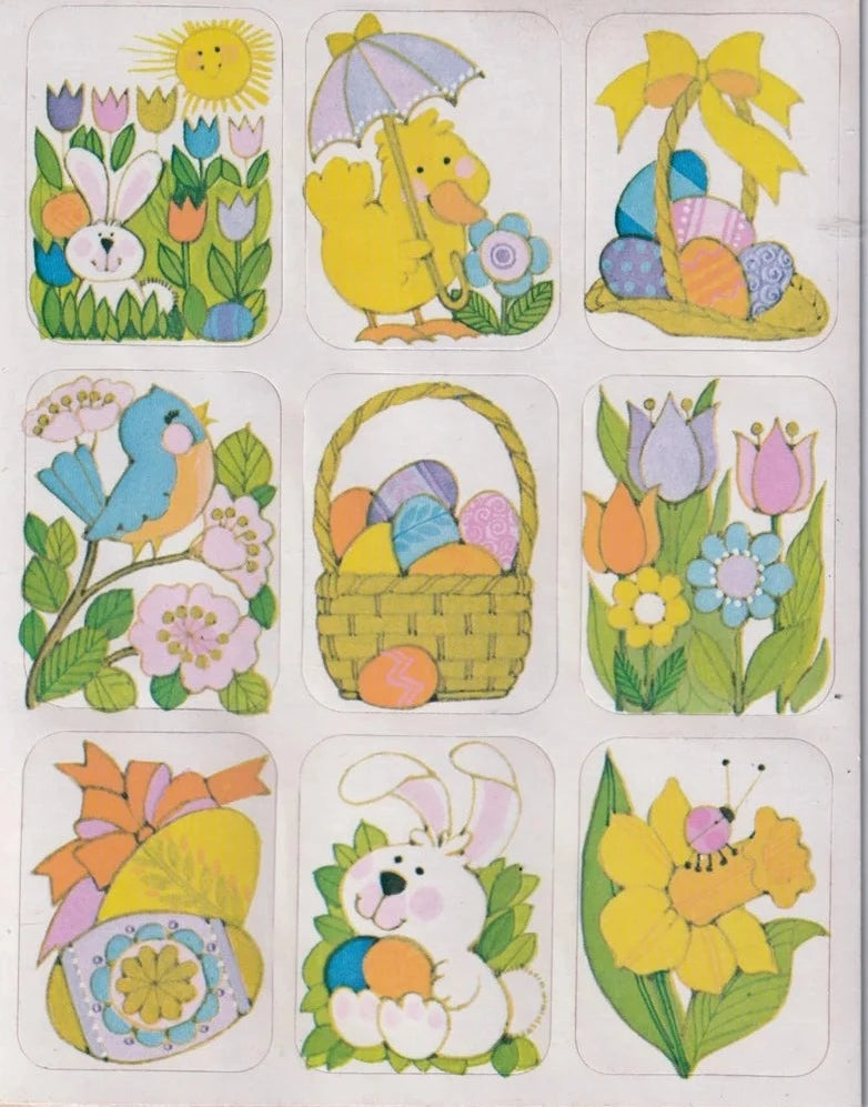 Vintage 1980s 1990s 2000s Sticker Sheet, Eureka Spring Sticker Squares, Flowers,