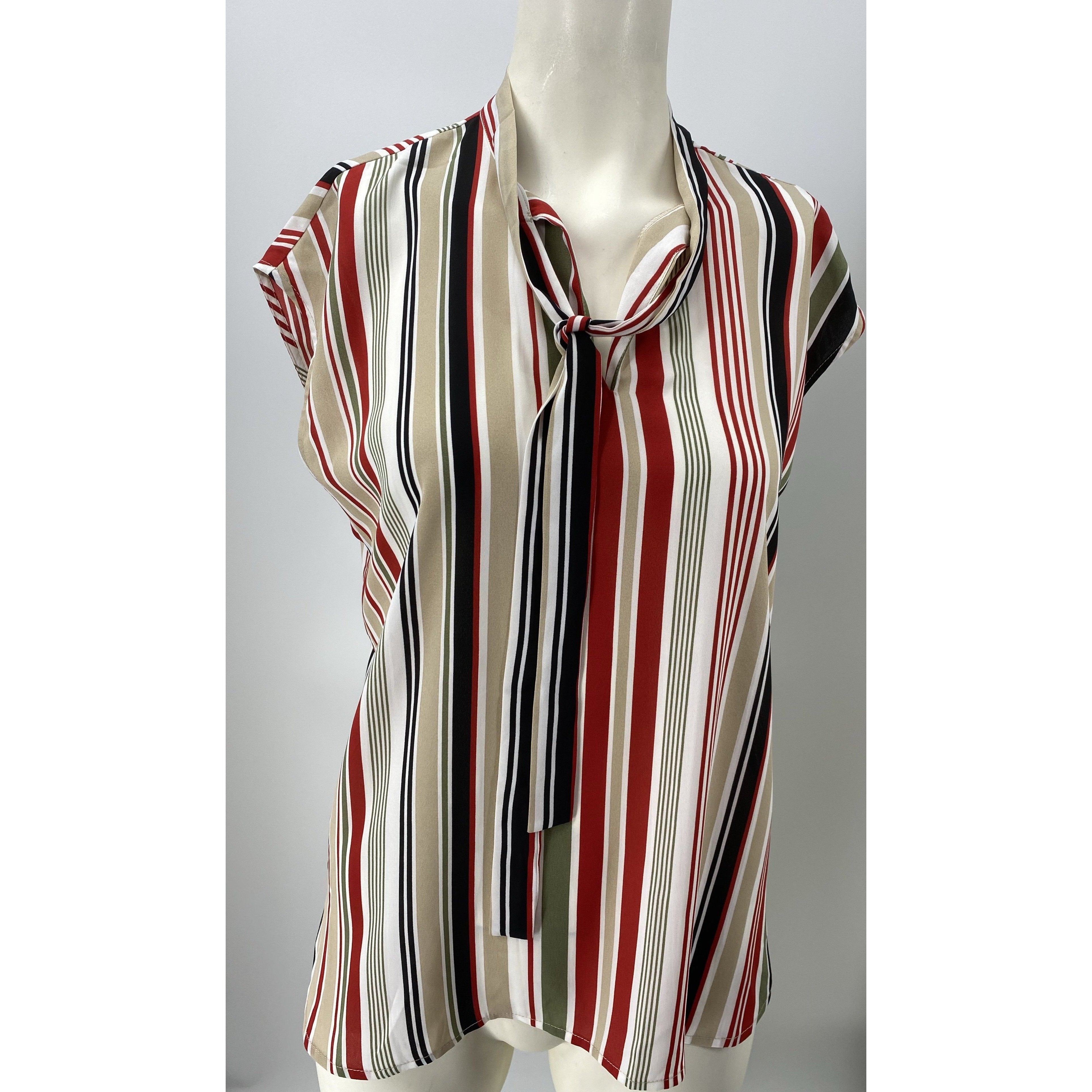 Bar III Womens Striped Sleeveless Tie Neck Top, Size Medium