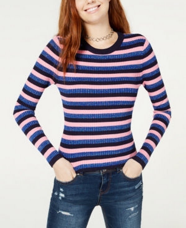 Hooked up by Iot Juniors Shine Striped Rib-Knit Sweater