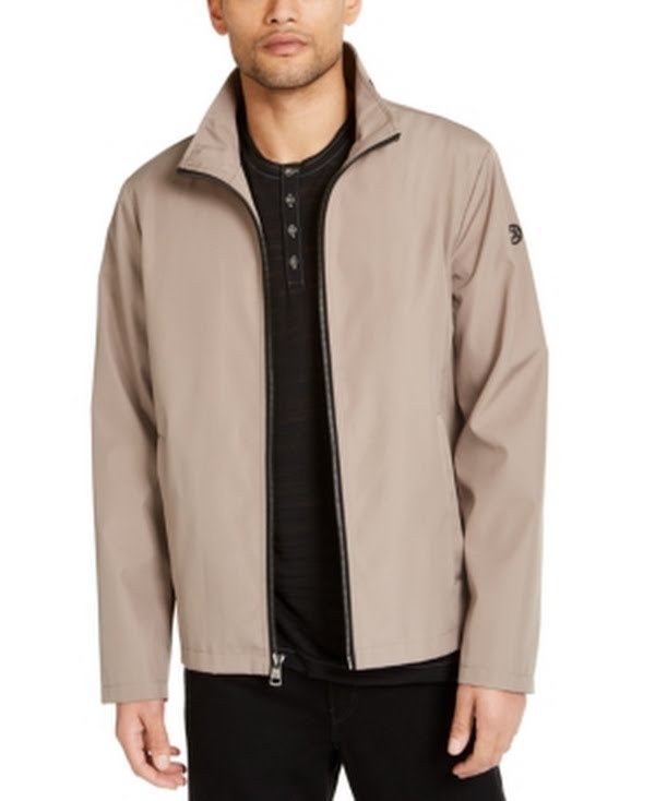 Calvin Klein Mens Full-Zip Water Resistant Bonded Jacket Beige, Size Small