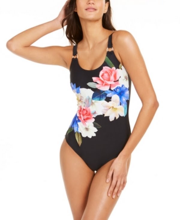 Calvin Klein Black Starburst Print One Piece Swimsuit Size 6